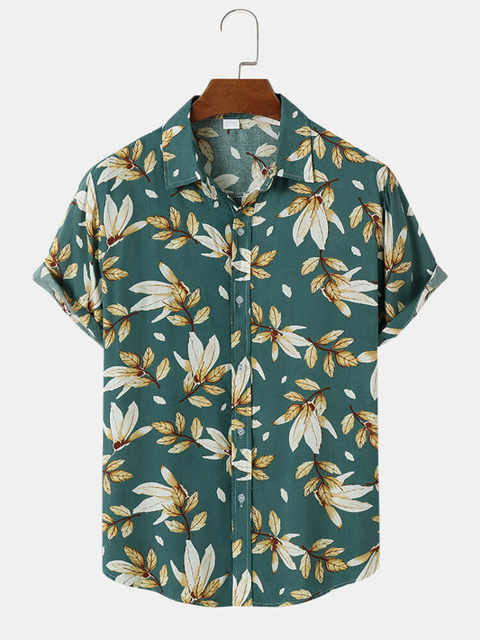 Floral Abstract Print Green Shirt