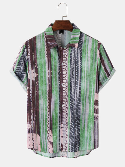 Striped Abstract Print Green Shirt