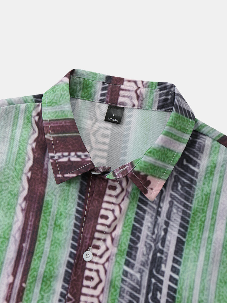 Striped Abstract Print Green Shirt