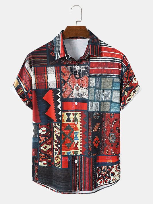 Vintage Ethnic Style Red Printed Shirt