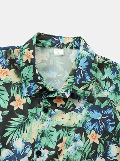 Floral Print Green Short Sleeve Shirt