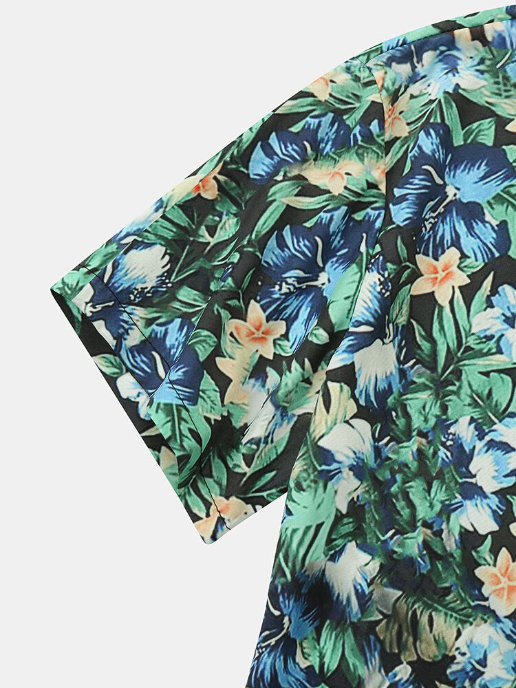 Floral Print Green Short Sleeve Shirt