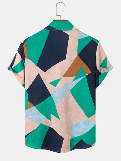 Green Geometric Print Short Sleeve Shirt