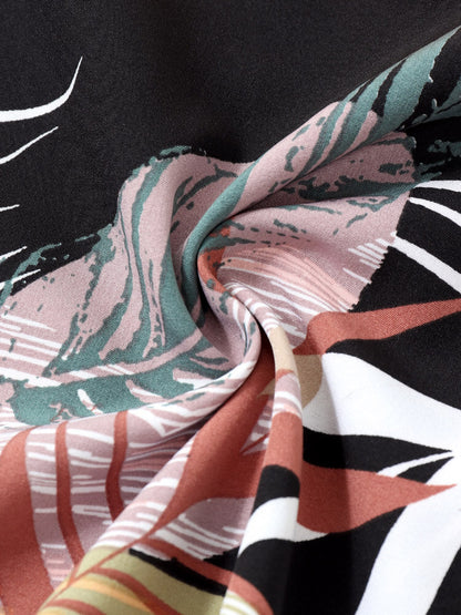 Geometric and Tropical Leaf Print Black Shirt