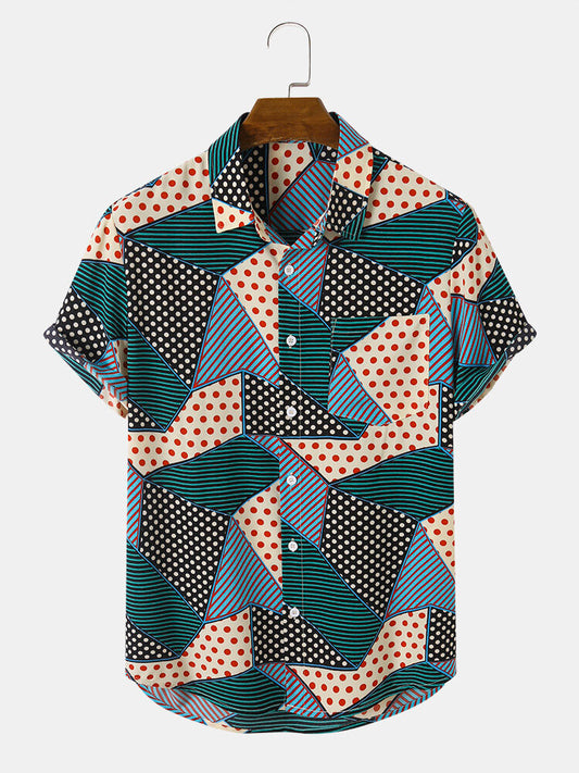 Dots and Geometric Print Short Sleeve Shirt