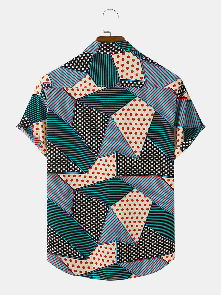 Dots and Geometric Print Short Sleeve Shirt