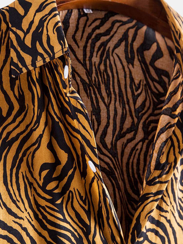 Black & Orange Tiger print Short Sleeve Shirt