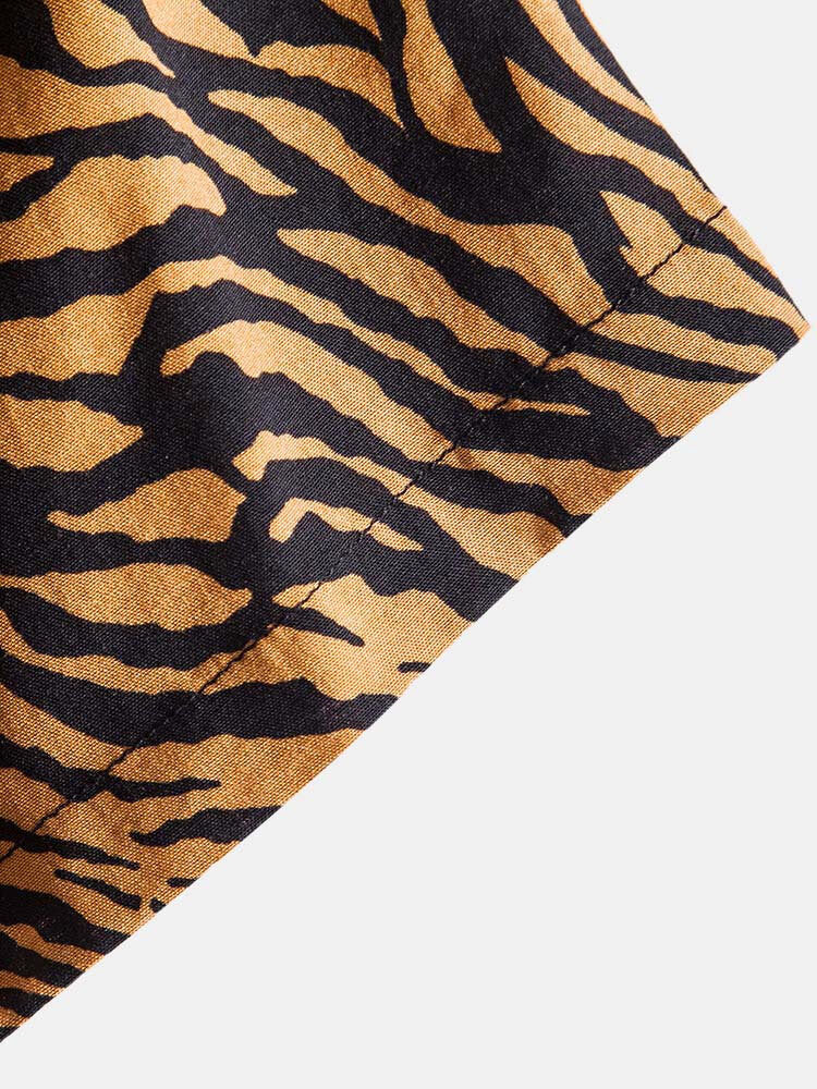 Black & Orange Tiger print Short Sleeve Shirt
