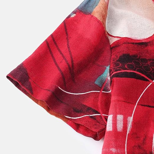 Men's Abstract Print Red Short Sleeve Shirt