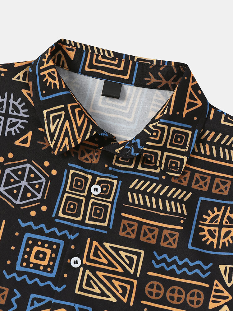 Ancient print multicolor short sleeve shirt