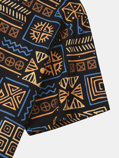Ancient print multicolor short sleeve shirt