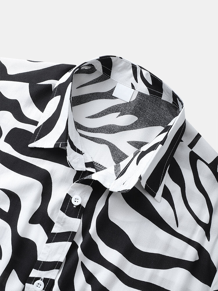Black & White Tiger Print Short Sleeve Shirt