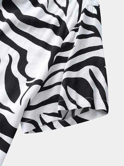Black & White Tiger Print Short Sleeve Shirt