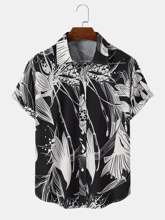 Cut-Leaf Black and White Printed Shirt