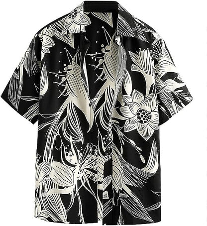 Cut-Leaf Black and White Printed Shirt