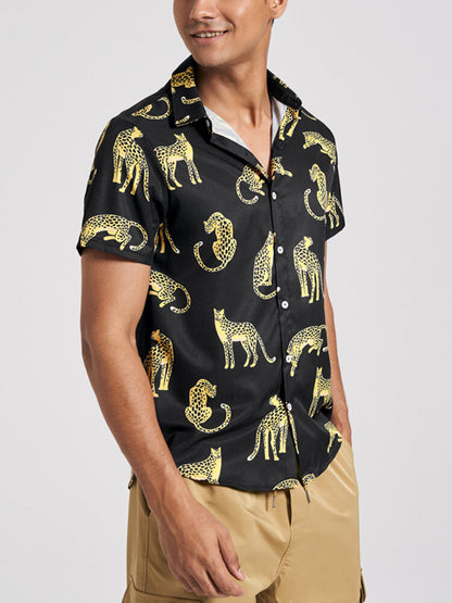 Men's Leopard Print Short Sleeve Shirt