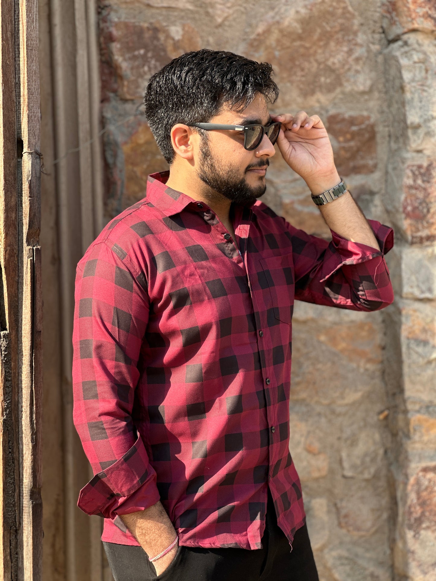 Formal checked red shirt