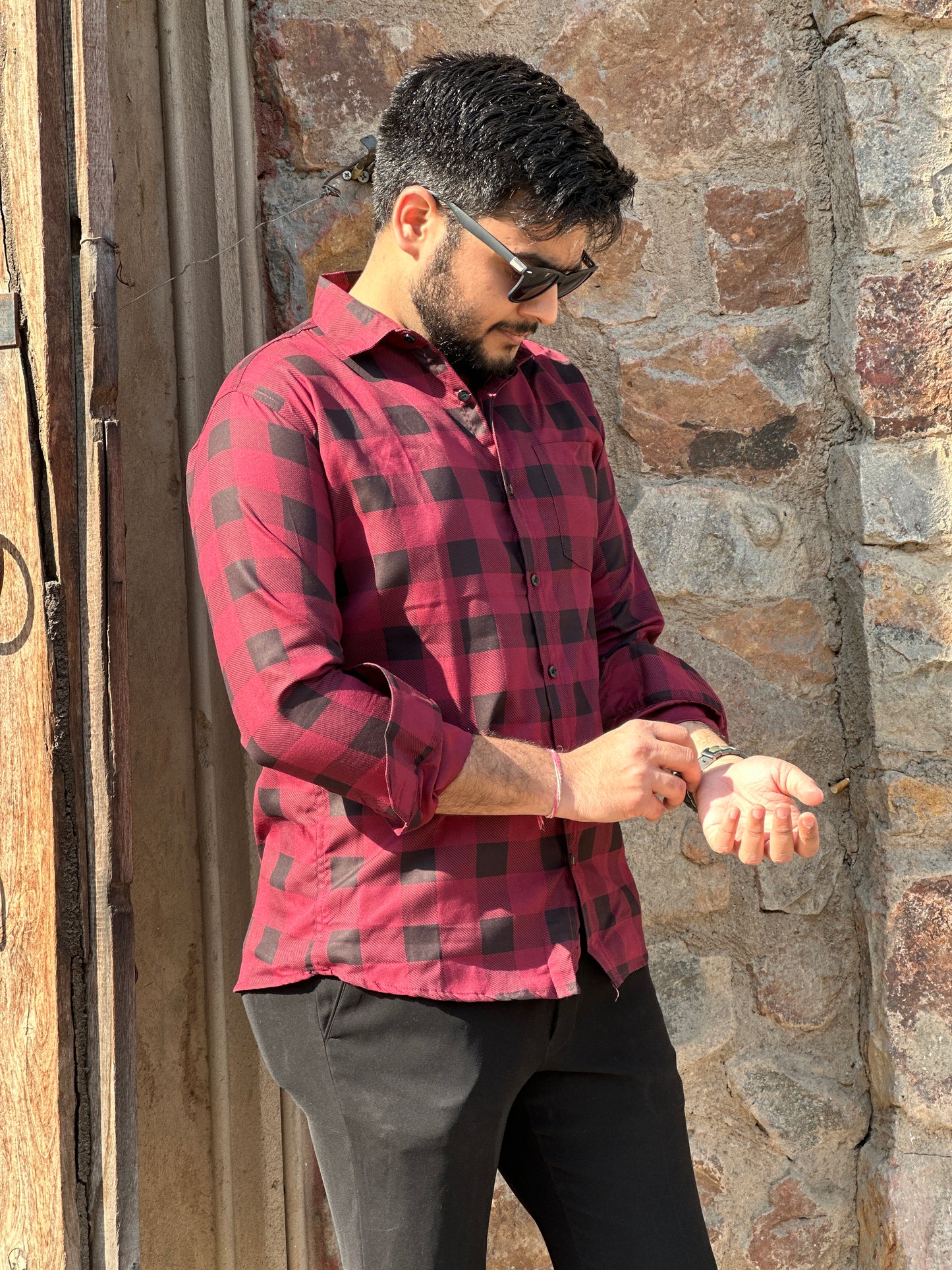 Formal checked red shirt