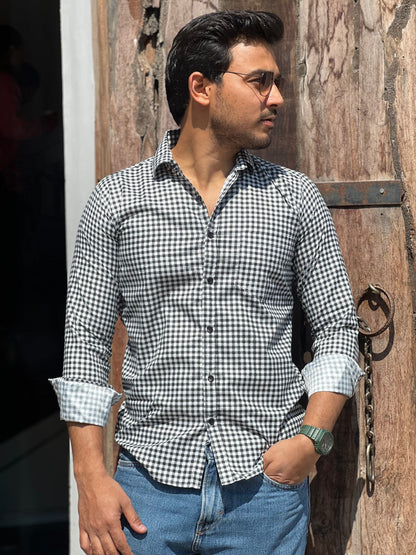 Formal small checked black and white shirt