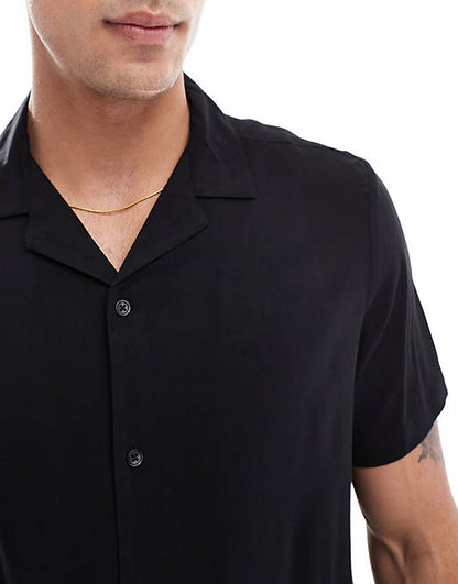 Viscose shirt with revere collar in black