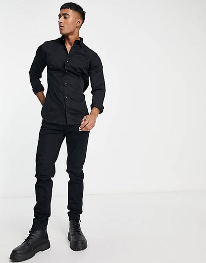 Premium super slim fit stretch smart shirt in black