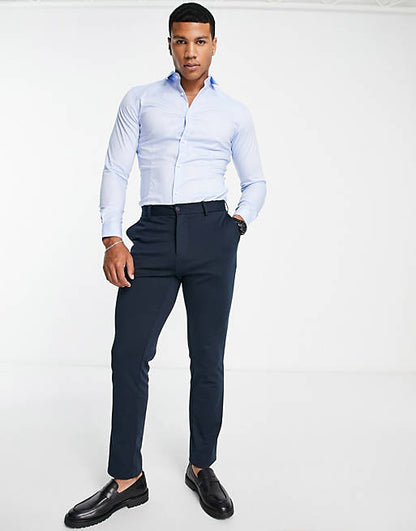 Premium super slim fit stretch smart shirt in blue