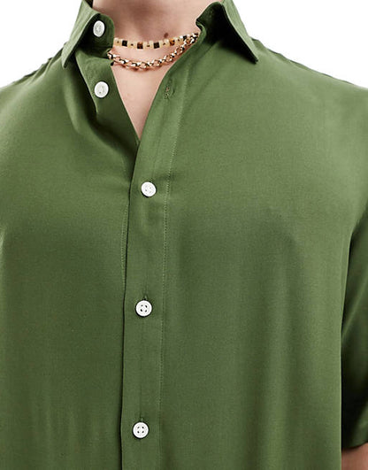 Oversized viscose shirt in dark green