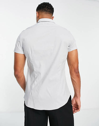 Short sleeve stretch slim fit work shirt in grey