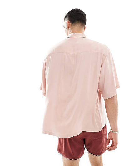 Oversized viscose shirt in light pink