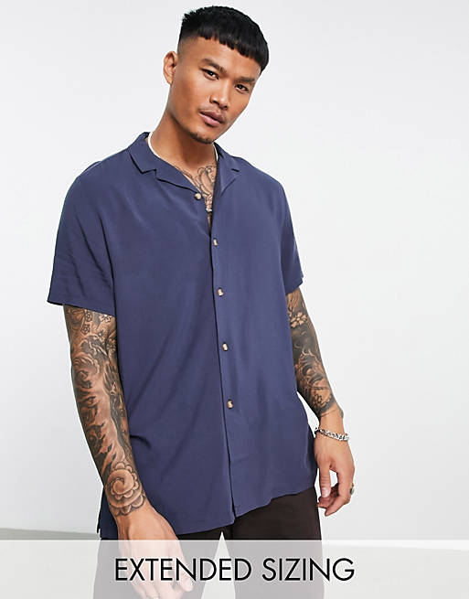 Relaxed viscose shirt in navy