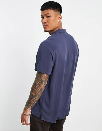 Relaxed viscose shirt in navy