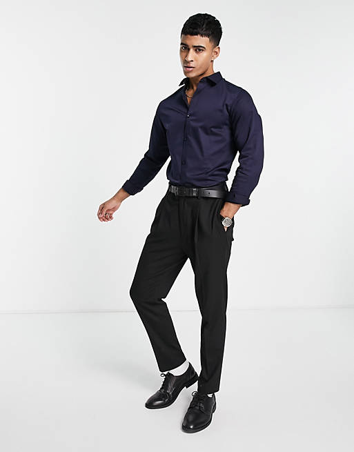 Premium slim fit stretch smart shirt in navy