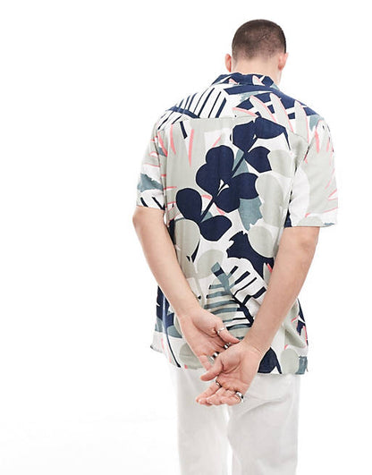 Regular fit linen mix shirt in abstract palm print