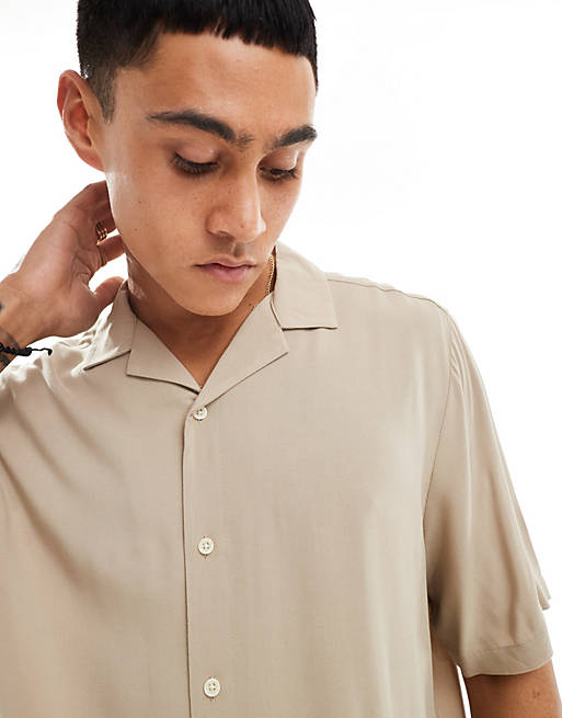 Relaxed viscose shirt in stone