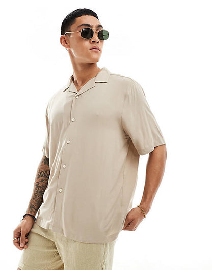 Relaxed viscose shirt in stone
