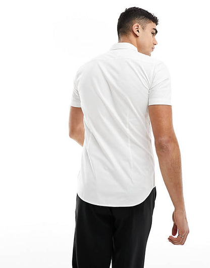 New Look short sleeved muscle fit poplin shirt in white