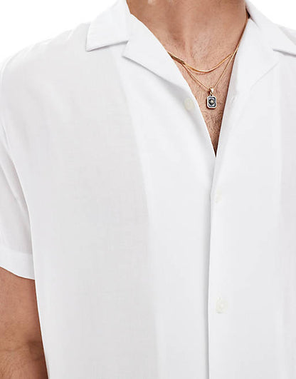 Regular fit viscose shirt with revere collar in white