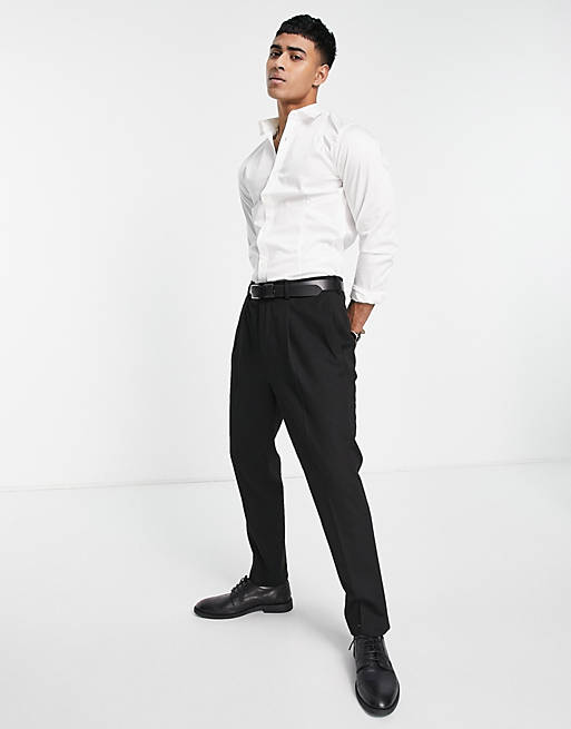 Premium super slim fit stretch smart shirt in white