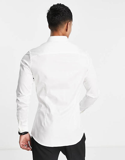 Premium super slim fit stretch smart shirt in white