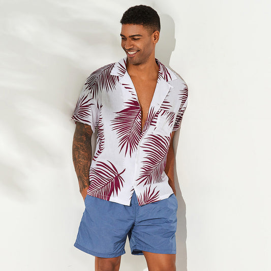 Palm Leaf print short sleeve casual shirt