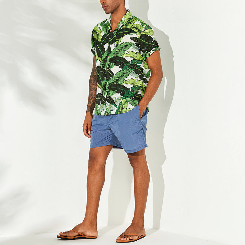 Green Leaf print short sleeve casual shirt