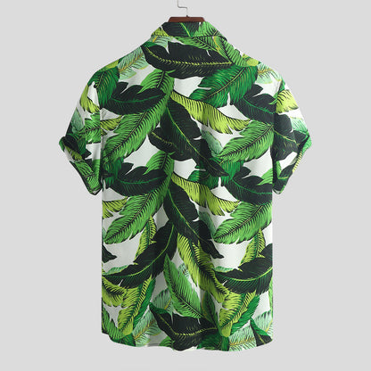 Green Leaf print short sleeve casual shirt