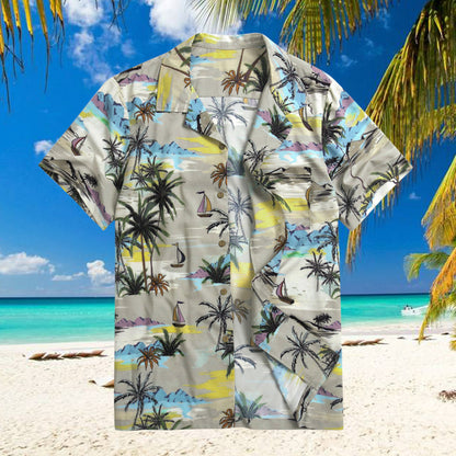 Men's Beach Leaf print short sleeve casual shirt