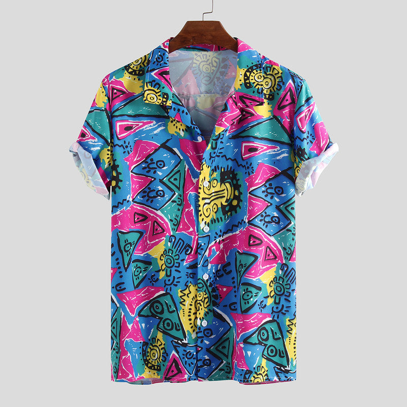 Men's Geo paint print short sleeve casual shirt