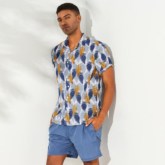 Men's light palm print short sleeve casual shirt