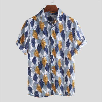 Men's light palm print short sleeve casual shirt