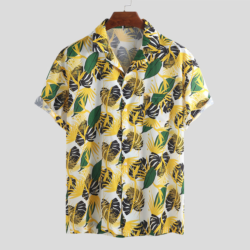 Men's Desert yellow print short sleeve casual shirt